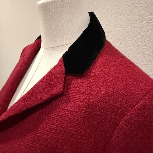 Anne Klein Burgundy Tweed Blazer Jacket Black Velvet Collar Women 6 Fall Office - Picture 4 of 8